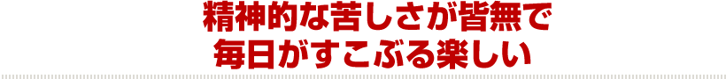 精神的な苦しさが皆無で毎日がすこぶる楽しい